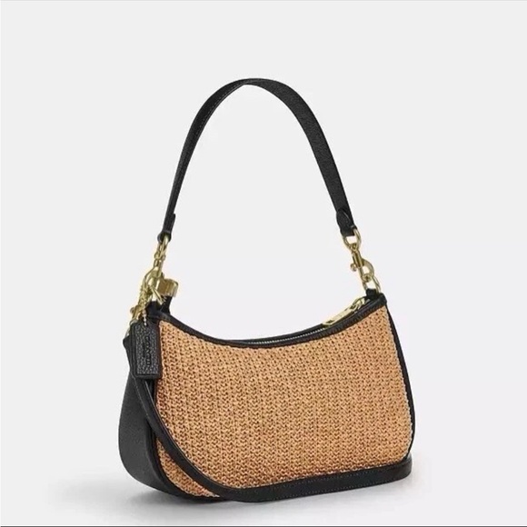COACH Teri Leather 2-Way Straw Shoulder Bag Crossbody Purse - Picture 4 of 9